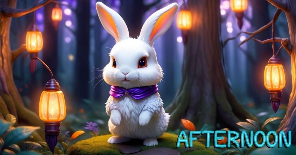 Afternoon-Cute-Cartoon-White-Bunny