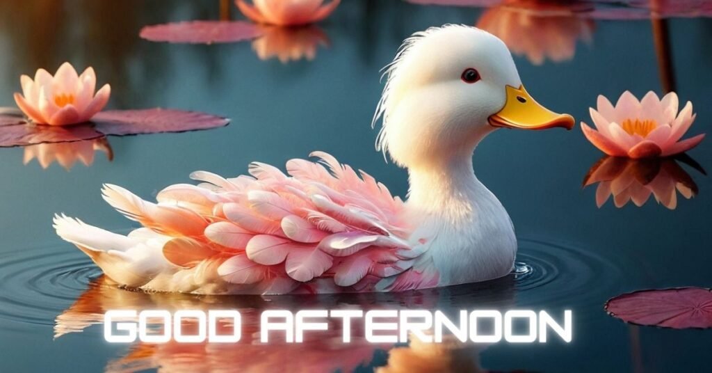 Afternoon-Whimsical-Pink-Duck-Swimming