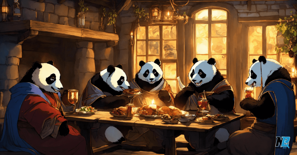 morning breakfast pandas family masterpiece